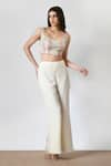 Salt and Spring_Ivory Crepe Embellished Beads Sweetheart Neck Crop Top Pant Set _Online_at_Aza_Fashions