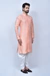 Arihant Rai Sinha_Orange Kurta Art Silk Jacquard Woven Geometric Diamond Pastel And Cowl Pant Set _at_Aza_Fashions