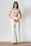 Buy_Salt and Spring_Ivory Crepe Embellished Beads Sweetheart Neck Crop Top Pant Set _Online_at_Aza_Fashions