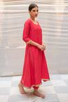 Buy_Priyanka Raajiv_Coral Cotton Silk Sequin Embroidery Round Ushna Straight Kurta And Pant _Online_at_Aza_Fashions