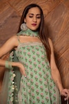 POMCHA JAIPUR_Green Kurta And Pant Cotton Print Floral Square Neck Mishika Set _at_Aza_Fashions