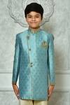 Buy Petite Pomme Blue Jacquard Embroidery Floret Pattern Sherwani Online at Aza Fashions Buy_Petite Pomme_Blue Jacquard Embroidery Floret Pattern Sherwani _Online_at_Aza_Fashions