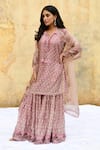 Label Niti Bothra_Pink Pure And Handwoven Banarasi Silk With Bemberg Printed Short Kurta Sharara Set_at_Aza_Fashions