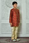 Petite Pomme_Red Silk Embroidery Leaf Full Sleeve Kurta _at_Aza_Fashions