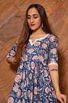 Buy_Pomcha Jaipur_Blue Floral, Lace Round Neck Ambar Cotton Print Anarkali Set _Online_at_Aza_Fashions