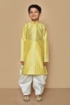 Buy_Aryavir Malhotra_Yellow Silk Printed Floral Kurta And Patiala Set _Online_at_Aza_Fashions