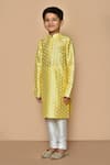 Aryavir Malhotra_Yellow Silk Printed Floral Kurta And Churidar Set _at_Aza_Fashions