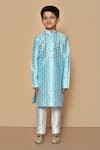 Arihant Rai Sinha_Blue Silk Embroidery Floret Print Kurta And Churidar Set _at_Aza_Fashions