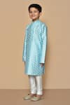 Buy_Arihant Rai Sinha_Blue Silk Embroidery Floret Print Kurta And Churidar Set 