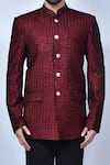 Arihant Rai Sinha_Maroon Velvet Embroidery Thread And Sequin Full Sleeve Bandhgala Set _at_Aza_Fashions