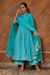 POMCHA JAIPUR_Blue Print Bandhani Round Neck Bandhej Cotton Anarkali Set _Online_at_Aza_Fashions