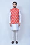 Arihant Rai Sinha_Orange Kurta And Pant Art Silk Printed Patola Patterns Cotton Bundi & Set _at_Aza_Fashions