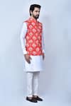 Shop_Arihant Rai Sinha_Orange Kurta And Pant Art Silk Printed Patola Patterns Cotton Bundi & Set 