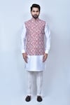 Arihant Rai Sinha_Magenta Kurta And Pant Art Silk Printed Bandhani & Floral Cotton Bundi & Set _at_Aza_Fashions