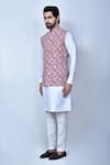 Buy_Arihant Rai Sinha_Magenta Kurta And Pant Art Silk Printed Bandhani & Floral Cotton Bundi & Set 