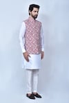 Shop_Arihant Rai Sinha_Magenta Kurta And Pant Art Silk Printed Bandhani & Floral Cotton Bundi & Set 