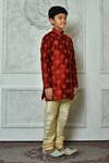 Petite Pomme Red Silk Embroidery Floret Full Sleeve Kurta at Aza Fashions Petite Pomme_Red Silk Embroidery Floret Full Sleeve Kurta _at_Aza_Fashions