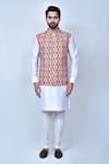 Arihant Rai Sinha_Orange Kurta And Pant Art Silk Printed Ikat Geometric Cotton Bundi & Set _at_Aza_Fashions