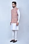 Buy_Arihant Rai Sinha_Orange Kurta And Pant Art Silk Printed Ikat Geometric Cotton Bundi & Set 