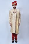 Buy_Arihant Rai Sinha_Beige Silk Blend Embroidery Thread Floral Sherwani Set _Online_at_Aza_Fashions