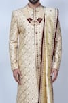 Arihant Rai Sinha_Beige Silk Blend Embroidery Thread Floral Sherwani Set _at_Aza_Fashions