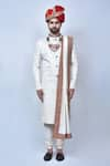 Buy_Arihant Rai Sinha_Cream Art Silk Embroidery Thread Paisley Sherwani Set _Online_at_Aza_Fashions