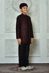 Petite Pomme_Wine Silk Embroidery Paisley And Leaf Kurta Set _at_Aza_Fashions