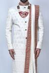 Arihant Rai Sinha_Cream Art Silk Embroidery Thread Paisley Sherwani Set _at_Aza_Fashions