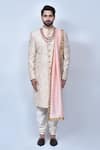 Buy_Arihant Rai Sinha_Peach , Satin Embroidery Floral And Paisley Sherwani Set _Online_at_Aza_Fashions