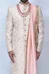 Arihant Rai Sinha_Peach , Satin Embroidery Floral And Paisley Sherwani Set _at_Aza_Fashions