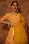 Buy_POMCHA JAIPUR_Yellow Print Bandhani Round Neck Bandhej Flared Anarkali Set _Online_at_Aza_Fashions