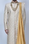 Arihant Rai Sinha_Beige Silk Blend Embroidery Thread Sherwani Set With Dupatta _at_Aza_Fashions