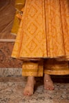 Shop_POMCHA JAIPUR_Yellow Print Bandhani Round Neck Bandhej Flared Anarkali Set _Online_at_Aza_Fashions