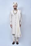 Buy_Arihant Rai Sinha_Cream Art Silk Embroidery Thread Floral Pattern Sherwani Set _Online_at_Aza_Fashions