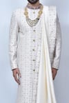 Arihant Rai Sinha_Cream Art Silk Embroidery Thread Floral Pattern Sherwani Set _at_Aza_Fashions