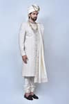 Shop_Arihant Rai Sinha_Cream Art Silk Embroidery Thread Floral Pattern Sherwani Set _Online_at_Aza_Fashions