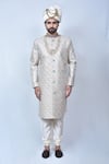 Buy_Arihant Rai Sinha_Multi Color Art Silk Embroidery Thread Floral Pattern Sherwani Set _Online_at_Aza_Fashions