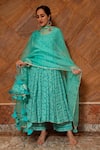 POMCHA JAIPUR_Blue Print Bandhani Round Neck Bandhej Anarkali Set _Online_at_Aza_Fashions