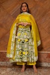 POMCHA JAIPUR_Yellow Anarkali And Pant Cotton Printed Floral Round Tiered Set _Online_at_Aza_Fashions