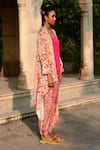 Swati Vijaivargie_Multi Color Silk Embroidery Gota Nargis Cape And Palash Dhoti Pant Set _Online_at_Aza_Fashions