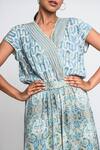 Buy_Anmol Kakad_Blue Georgette V-neck Geometric And Mosaic Pattern Jumpsuit_Online_at_Aza_Fashions