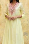 Label Niti Bothra_Yellow Pure And Handwoven Banarasi Silk With Ombre Bodice Long Kurta & Palazzo Set _Online_at_Aza_Fashions