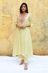 Buy_Label Niti Bothra_Yellow Pure And Handwoven Banarasi Silk With Ombre Bodice Long Kurta & Palazzo Set _Online_at_Aza_Fashions