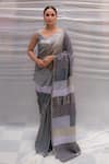 Buy_Priyanka Raajiv_Grey Silk Embroidery Sequin Round Mahima Saree With Blouse _Online_at_Aza_Fashions