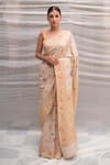 Buy_Priyanka Raajiv_Ivory Moonga Silk Woven Brocade Floral Gold Jaal And Aishwarya Saree  _Online_at_Aza_Fashions