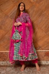 POMCHA JAIPUR_Green Anarkali And Pant: Cotton Printed Floral Surangi Half Sleeve Set For Women_Online_at_Aza_Fashions