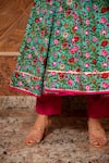 Shop_POMCHA JAIPUR_Green Anarkali And Pant: Cotton Printed Floral Surangi Half Sleeve Set For Women_Online_at_Aza_Fashions