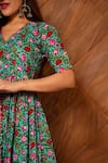 POMCHA JAIPUR_Green Anarkali And Pant: Cotton Printed Floral Surangi Half Sleeve Set For Women_at_Aza_Fashions