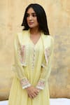 Label Niti Bothra_Yellow Pure And Handwoven Banarasi Silk With Bemberg Jacket Kurta & Palazzo Set_at_Aza_Fashions