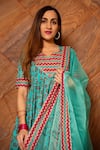Buy_Pomcha Jaipur_Green Anarkali And Pant Cotton, Dupatta Organza Floral, Gota Saanchi Print Set _Online_at_Aza_Fashions